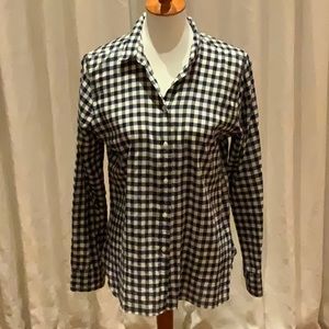 J Crew navy/white gingham button down shirt